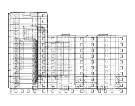 Vector wire-frame model of a multi-storey building Ilustración de archivo