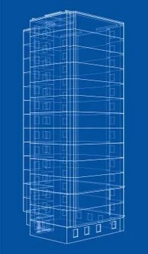 Vector wire-frame model of a multi-storey building Ilustración de archivo