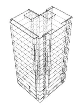 Vector wire-frame model of a multi-storey building Ilustración de archivo