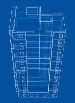 Vector wire-frame model of a multi-storey building Ilustración de archivo