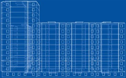 Vector wire-frame model of a multi-storey building Ilustración de archivo