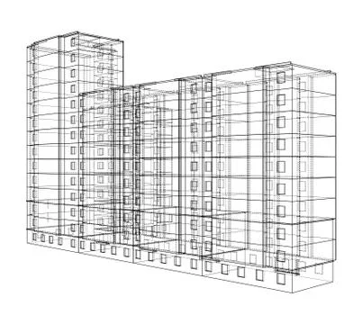 Vector wire-frame model of a multi-storey building Ilustración de archivo