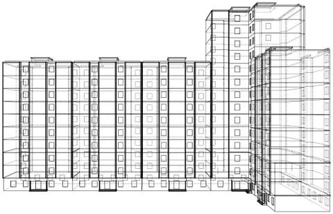 Vector wire-frame model of a multi-storey building Ilustración de archivo