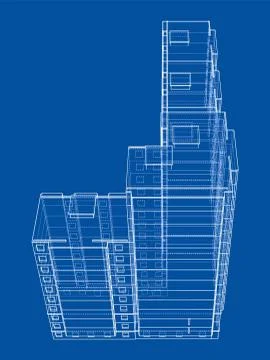Vector wire-frame model of a multi-storey building Ilustración de archivo