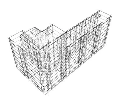 Vector wire-frame model of a multi-storey building Ilustración de archivo