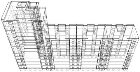 Vector wire-frame model of a multi-storey building Ilustración de archivo