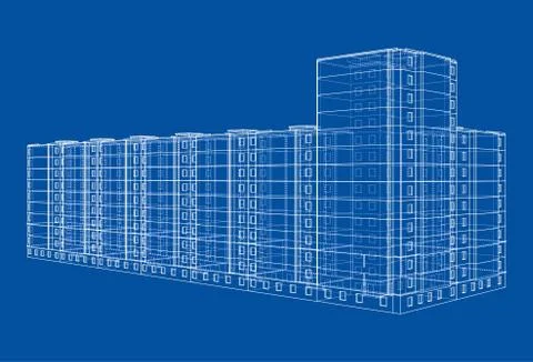 Vector wire-frame model of a multi-storey building Ilustración de archivo