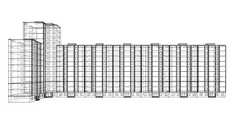 Vector wire-frame model of a multi-storey building Ilustración de archivo