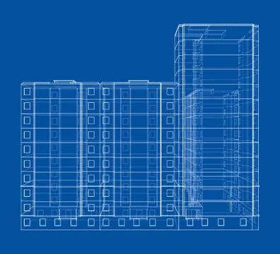 Vector wire-frame model of a multi-storey building Ilustración de archivo