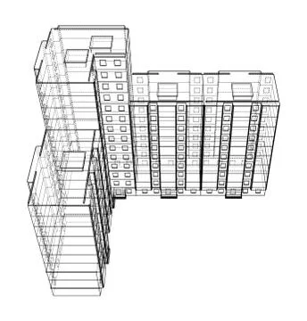 Vector wire-frame model of a multi-storey building Stock Illustration