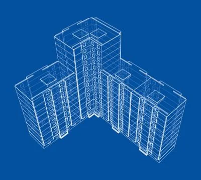 Vector wire-frame model of a multi-storey building Ilustración de archivo