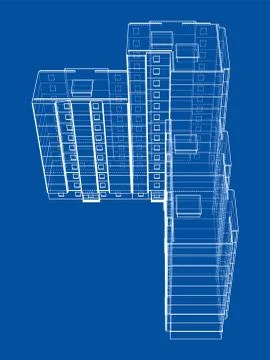 Vector wire-frame model of a multi-storey building Ilustración de archivo