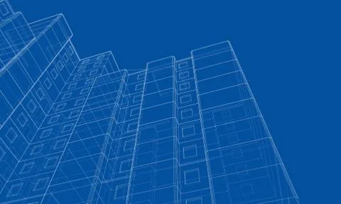 Vector wire-frame model of a multi-storey building Ilustración de archivo