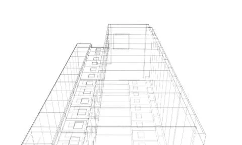 Vector wire-frame model of a multi-storey building Ilustración de archivo