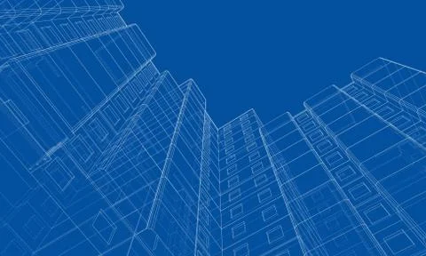 Vector wire-frame model of a multi-storey building Ilustración de archivo