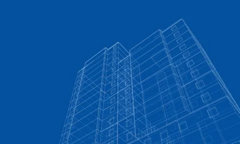 Vector wire-frame model of a multi-storey building Ilustración de archivo