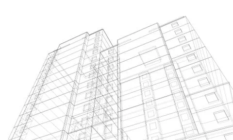 Vector wire-frame model of a multi-storey building Ilustración de archivo