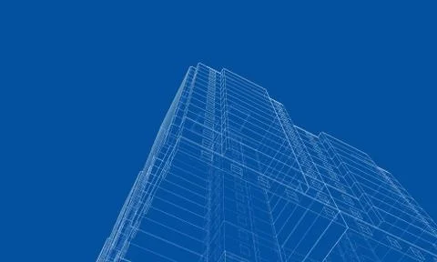 Vector wire-frame model of a multi-storey building Ilustración de archivo