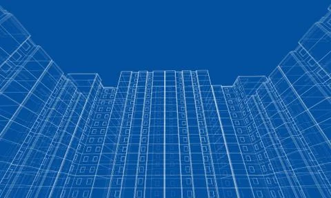 Vector wire-frame model of a multi-storey building Ilustración de archivo