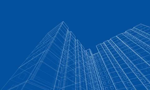 Vector wire-frame model of a multi-storey building Ilustración de archivo