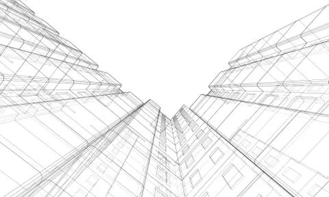 Vector wire-frame model of a multi-storey building Ilustración de archivo