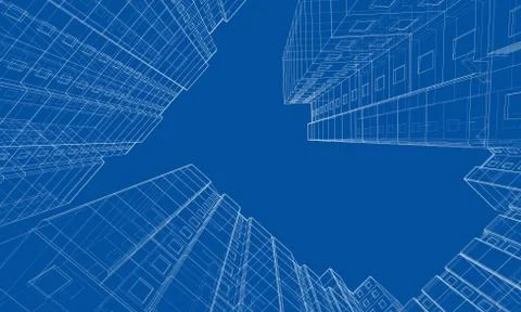 Vector wire-frame model of a multi-storey building Ilustración de archivo