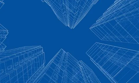 Vector wire-frame model of a multi-storey building Ilustración de archivo