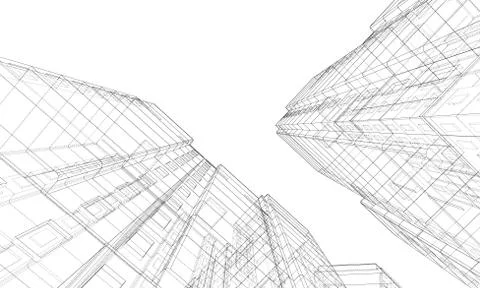 Vector wire-frame model of a multi-storey building Ilustración de archivo