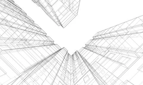 Vector wire-frame model of a multi-storey building 库存插图
