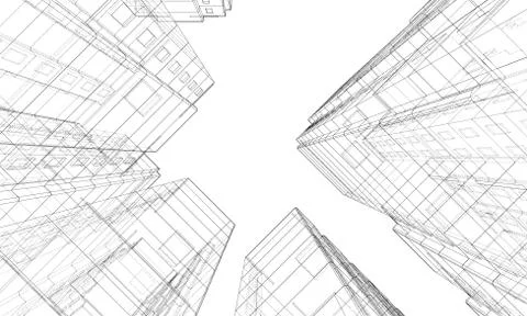 Vector wire-frame model of a multi-storey building Ilustración de archivo