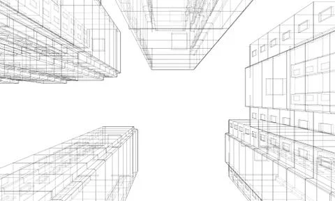 Vector wire-frame model of a multi-storey building Ilustración de archivo