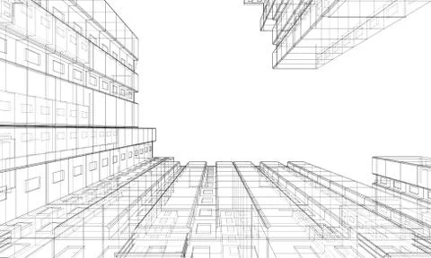 Vector wire-frame model of a multi-storey building Ilustración de archivo