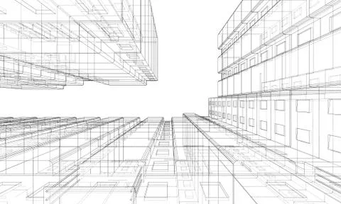Vector wire-frame model of a multi-storey building Ilustración de archivo
