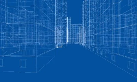 Vector wire-frame model of a multi-storey building Ilustración de archivo