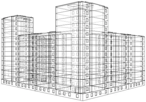 Vector wire-frame model of a multi-storey building Ilustración de archivo