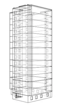 Vector wire-frame model of a multi-storey building Ilustración de archivo