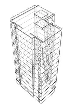Vector wire-frame model of a multi-storey building Ilustración de archivo