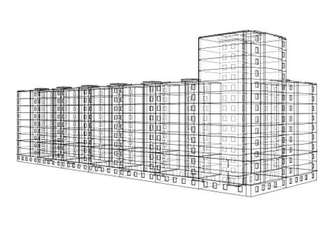 Vector wire-frame model of a multi-storey building Ilustración de archivo
