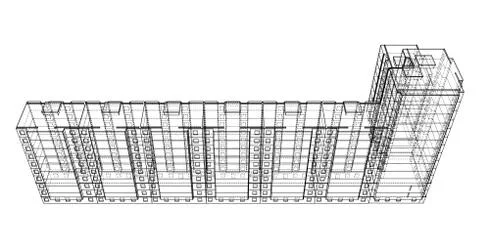 Vector wire-frame model of a multi-storey building Ilustración de archivo