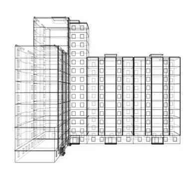 Vector wire-frame model of a multi-storey building Stock Illustration