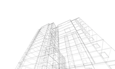 Vector wire-frame model of a multi-storey building Ilustración de archivo