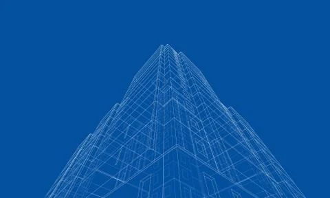 Vector wire-frame model of a multi-storey building Ilustración de archivo