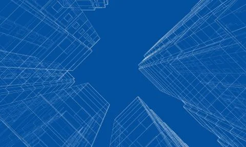 Vector wire-frame model of a multi-storey building Ilustración de archivo