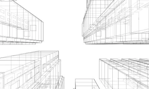 Vector wire-frame model of a multi-storey building Ilustración de archivo