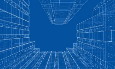 Vector wire-frame model of a multi-storey building Ilustración de archivo