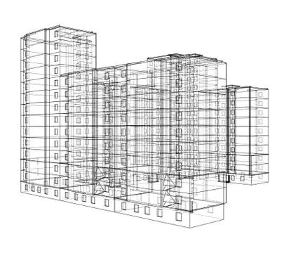 Vector wire-frame model of a multi-storey building Ilustración de archivo