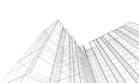Vector wire-frame model of a multi-storey building Ilustración de archivo
