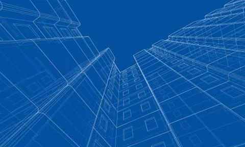 Vector wire-frame model of a multi-storey building Ilustración de archivo