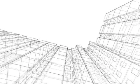 Vector wire-frame model of a multi-storey building Ilustración de archivo