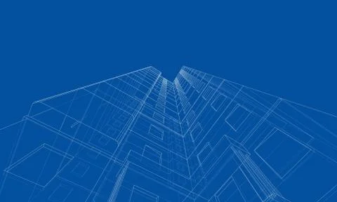 Vector wire-frame model of a multi-storey building Ilustración de archivo
